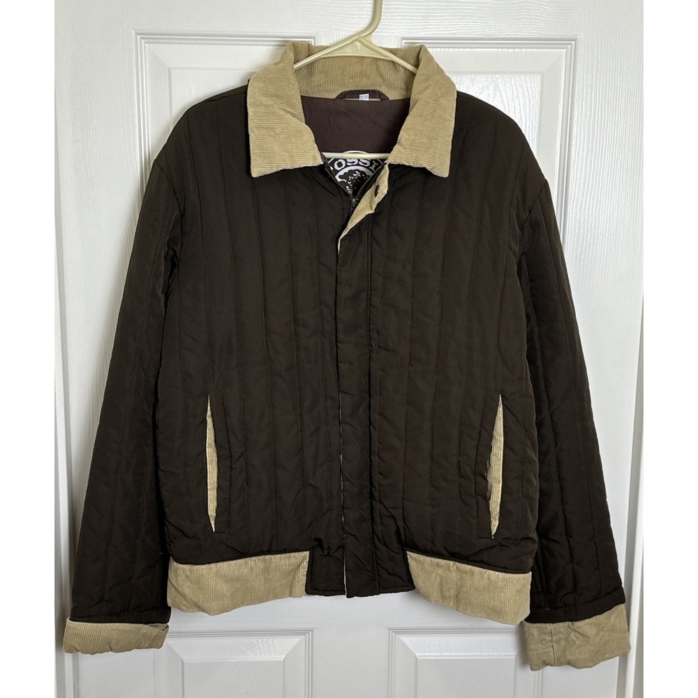Vintage Fossil Brown Tan Bomber‎ Corduroy Quilted Full Zip/Button Snap Jacket M